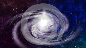 Screen Flying to Rotating Spiral Galaxy Space Floating Space Background. Deep space exploration. travel near big in star fields