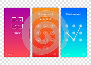 Screen lock authentication password smartphone background template. Screenlock password or lockscreen passcode numbers