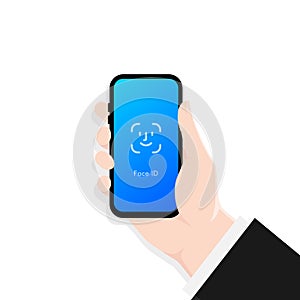 Screen Lock. Face id. Hand holding smartphone screen lock passcode interface. Interface for lock screen or enter password pages