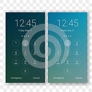 Screen lock smartphone code vector clock display