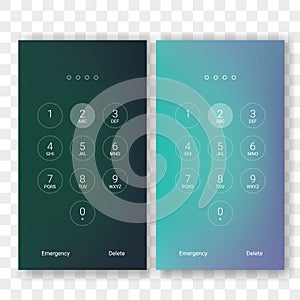 Screen lock unlock smartphone display background template. Vector mobile phone security lock lockscreen passcode