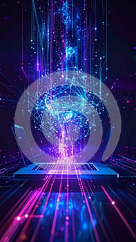 AI Neural Network and Data Visualization from Laptop