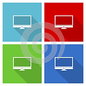 Screen, monitor, display, computer icon set, flat design vector illustration in eps 10 for webdesign and mobile applications in
