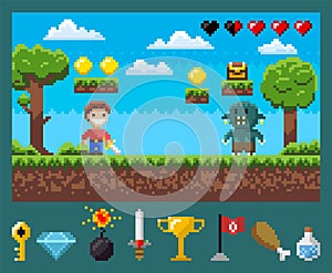 Screen of Pixel Game, Knigth and Geek, War Vector