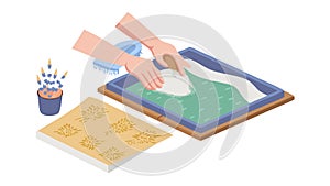 Screen Printing Process: Creative Craft Textile Design Workshop, vector design Generative AI