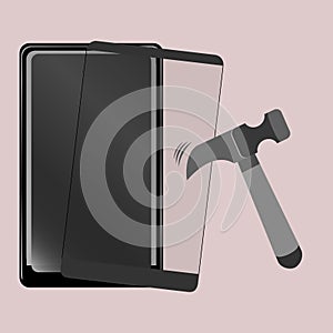 Screen Protector Glass. Vector illustration of transparent tempered glass shield for mobile phone