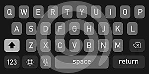 Screen smartphone keyboard. Mobile phone alphabet buttons keypad. Modern design. Vector