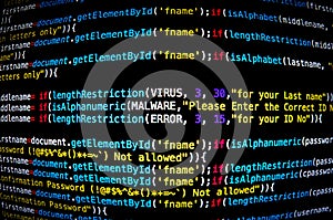 Screen of source code and abstract technology background