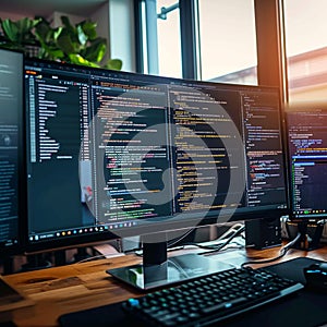 Screen symphony Office programmers write, develop, and learn digital coding