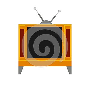 Screen television electronic equipment communication. TV flat icon with antenna