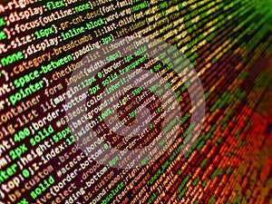 Screen of web developing javascript code. Programming code abstract background screen of software. Software engineer at work.