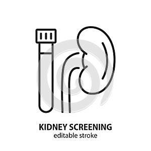 Screening for kidney disease line icon. Diagnostics test lab sign. Editable stroke
