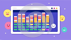 A screenshot of a mood tracking apps calendar feature showing a months worth of mood data in colorful bars.. Vector photo