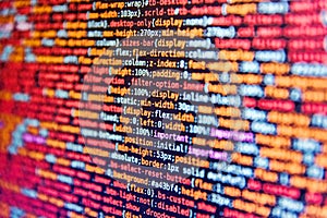 Screenshot with random parts of program code. Code of javascript language on white background. Screen of web developing code on