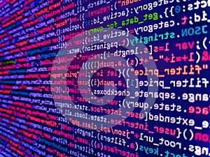 Screenshot with random parts of program code. Modern application Source abstract algorithm concept. Simple website HTML code with
