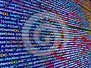 Screenshot with random parts of program code. Programming Coding with editor colorful themes. Programmer working in desktop laptop