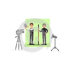 Screenwriter and actor working on the film, entertainment industry, movie making vector Illustration on a white