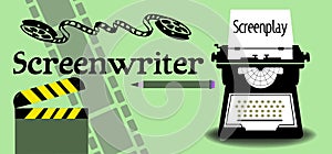 Screenwriter concept with various writing elements photo