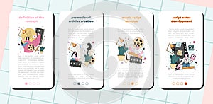 Screenwriter mobile application banner set. Playwright create