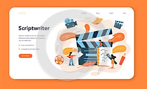 Screenwriter web banner or landing page. Person create a screenplay