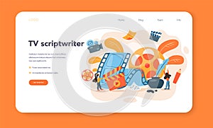 Screenwriter web banner or landing page. Person create a screenplay