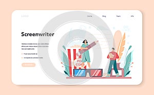 Screenwriter web banner or landing page. Person create a screenplay