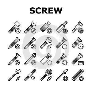 Screw And Bolt Building Accessory Icons Set Vector