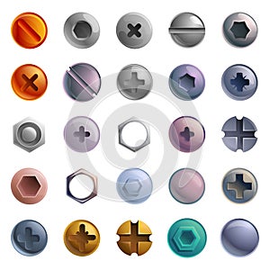 Screw-bolt icons set, cartoon style photo