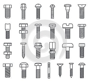 Screw-bolt industrial icons set, outline style photo