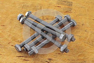 Screw and bolt nut working item on the wood table