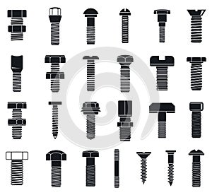 Screw-bolt tool icons set, simple style