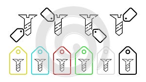 Screw, bolt vector icon in tag set illustration for ui and ux, website or mobile application