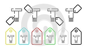 Screw, bolt vector icon in tag set illustration for ui and ux, website or mobile application