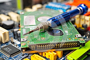 Screw on the computer main board computer hardware.