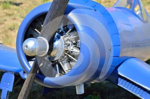 the engine of an old airplane, close-up