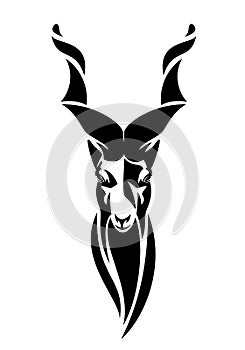 Screw horn markhor mountain goat black and white vector head