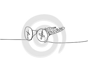 Screw, nail, bolt one line art. Continuous line drawing of repair, professional, hand, people, concept, support