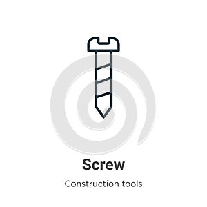Screw outline vector icon. Thin line black screw icon, flat vector simple element illustration from editable construction tools