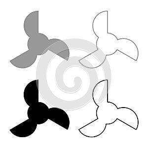 Screw of ship propeller fan turbine three-bladed set icon grey black color vector illustration image solid fill outline contour