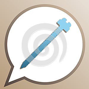 Screw sign illustration. Bright cerulean icon in white speech balloon at pale taupe background. Illustration