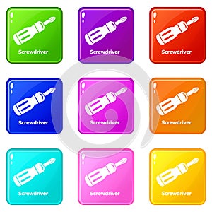 Screwdrive icons set 9 color collection