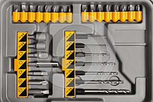 Screwdriver bit set in the toolbox