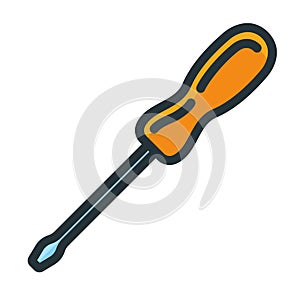 Screwdriver construction repair tool icon, concept work toolkit renovation house line flat vector illustration, isolated on white