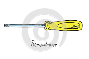 Screwdriver crosshead, hand drawn doodle sketch in pop art style