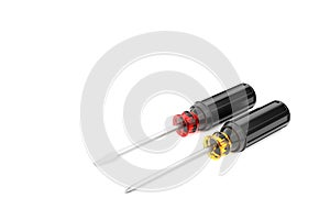 Screwdriver with different bits on a white background