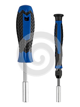 screwdriver for different bits, on white background in insulation