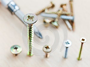 Screwdriver and different size screws