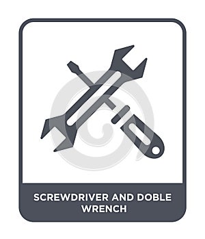 screwdriver and doble wrench icon in trendy design style. screwdriver and doble wrench icon isolated on white background. photo