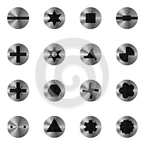 Screwdriver head types set.