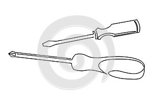 Screwdriver icon continuous one line drawing. Screw driver symbol for web site design